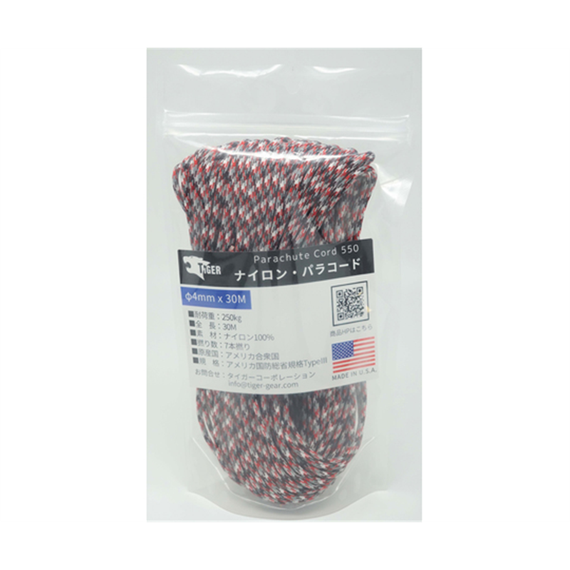 TIGER（タイガー） パラコード レッドカモ 30m×4mm S-9906 1本（ご注文単位1本）【直送品】
