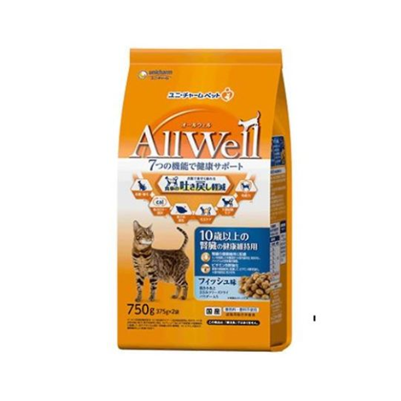 ユニ・チャーム AllWell10歳以上の腎臓の健康維持用フィッシュ味挽き小魚とささみフリーズドライパウダー入り750g 64863 1個（ご注文単位1個）【直送品】