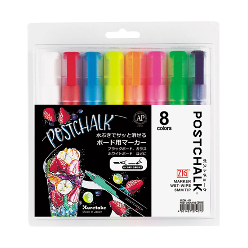 呉竹 ZIG POSTCHALK MARKER WET-WIPE 6MM TIP/NEON・8V  1セット(ご注文単位1セット)【直送品】