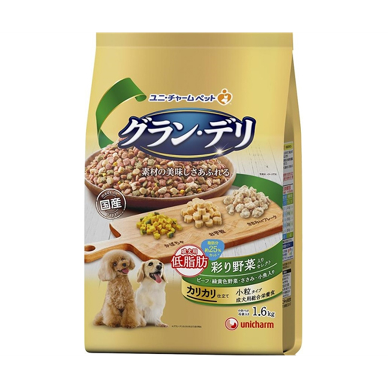 ユニ・チャーム グラン・デリカリカリ仕立て 成犬用 低脂肪彩り野菜入りセレクト ~脂肪分約25%カット 1.6kg  1個（ご注文単位1個）【直送品】