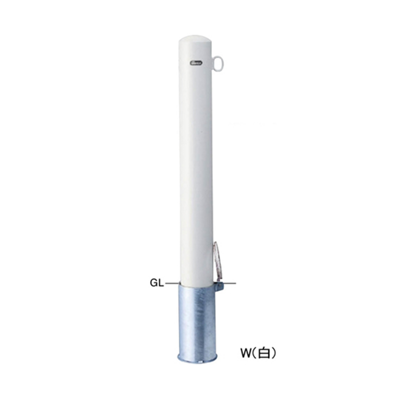 サンポール スチール製 ピラー車止め 差込式フタ付 片フック φ114.3(t4.5)×H850mm 白 FPA-12SF-F01(W) 1本(ご注文単位1本)【直送品】