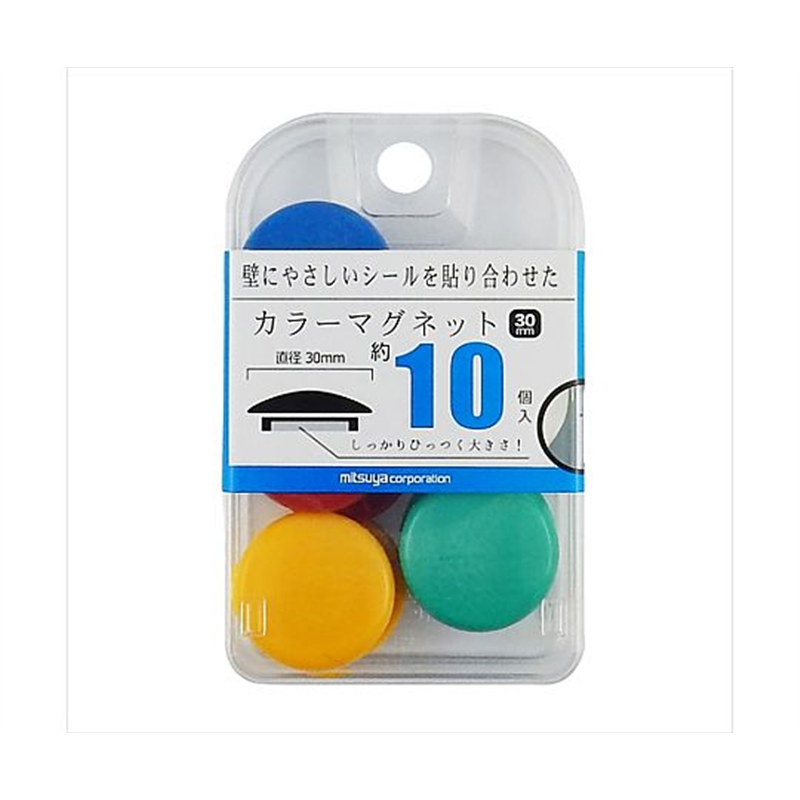 ミツヤ カラーマグネット30mm 色込 10個×5箱入 BX2-CM30AS 1ケース（ご注文単位1ケース）【直送品】