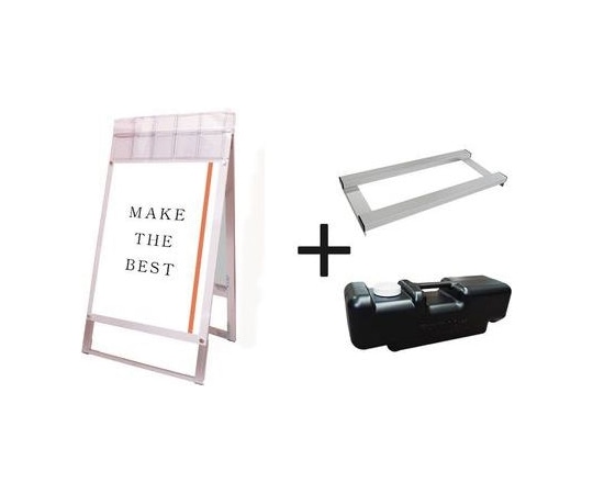 常磐精工 ポスター用スタンド看板パンフレットケース付 A1両面ホワイト(屋外用) ウエイトアーム・水タンクセット PSSKP-A1RW-G-3SET 1個（ご注文単位1個）【直送品】