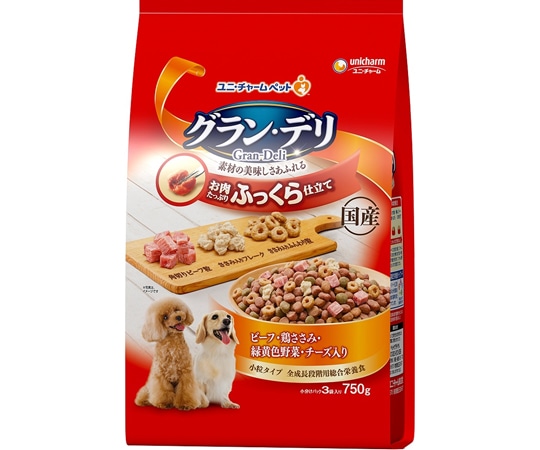 ユニ・チャーム グラン・デリ ふっくら仕立て ビーフ・鶏ささみ・緑黄色野菜・チーズ・角切りビーフ粒入り 750g  1個（ご注文単位1個）【直送品】