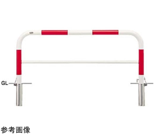 サンポール スチール製 アーチ型車止め(横桟付)差込式カギ付 φ60.5(t2.8)×W1500×H650mm 赤白 FAH-7SK15-650(RW) 1台(ご注文単位1台)【直送品】