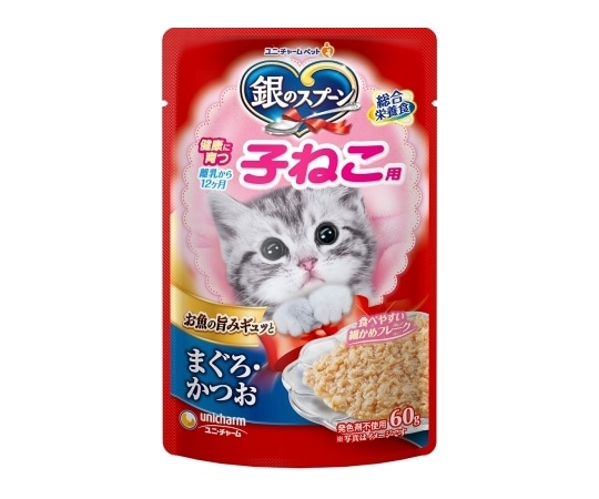 ユニ・チャーム 銀のスプーン パウチ 健康に育つ子ねこ用 まぐろ・かつお 60g  1個（ご注文単位1個）【直送品】