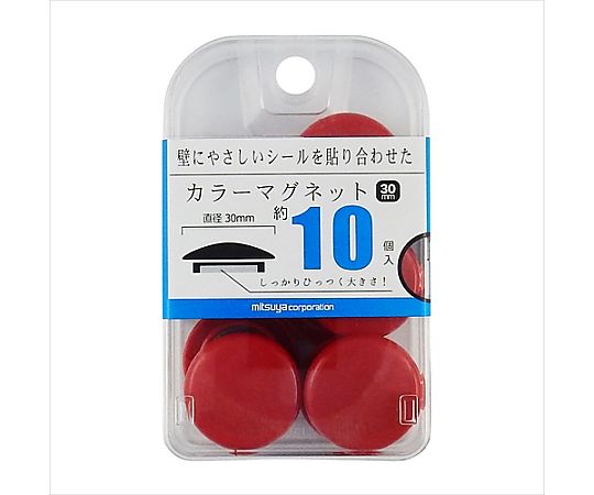 ミツヤ カラーマグネット30mm 赤 10個×5箱入 BX2-CM30RD 1ケース（ご注文単位1ケース）【直送品】