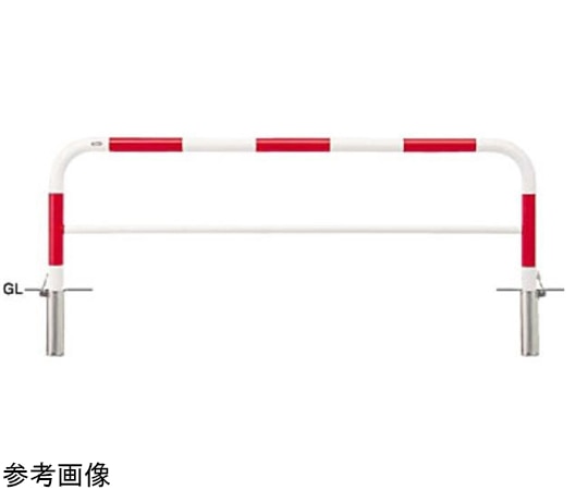 サンポール スチール製 アーチ型車止め(横桟付)差込式フタ付 φ60.5(t2.8)×W2000×H650mm 赤白 FAH-7SF20-650(RW) 1台(ご注文単位1台)【直送品】