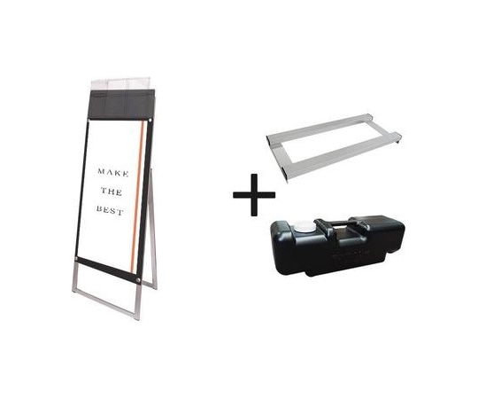 常磐精工 ポスター用スタンド看板マグネジ パンフレットケース付 A3縦縦片面ブラック(屋外用) ウエイトアーム・水タンクセット PSSKMNP-A3TTKB-G-3SET 1個（ご注文単位1個）【直送品】