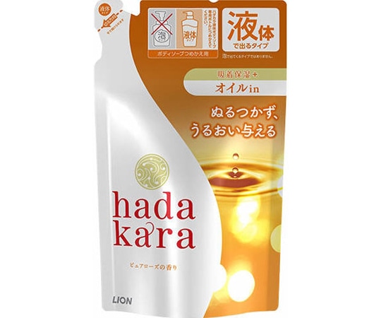 ライオン hadakara(ハダカラ)ボディソープ オイルインタイプ ピュアローズの香り 詰め替え用 340ml  1個（ご注文単位1個）【直送品】