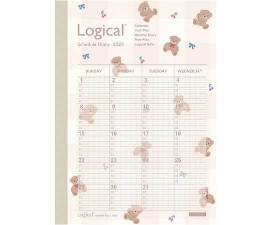 ナカバヤシ ロジカル2025月間ノートAA5テディ NS-A502-25AS2 1冊(ご注文単位1冊)【直送品】