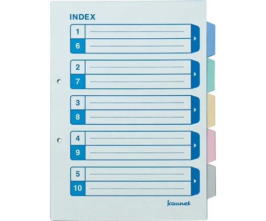 カウネット カラー仕切カード 見出し補強 A4縦 5山10組 4145-6019 1パック(ご注文単位1パック)【直送品】