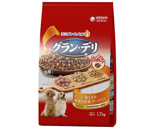 ユニ・チャーム グランデリ ふっくら仕立て ビーフ・鶏ささみ・緑黄色野菜・チーズ・角切りビーフ粒入り 1.7kg 65484 1個（ご注文単位1個）【直送品】