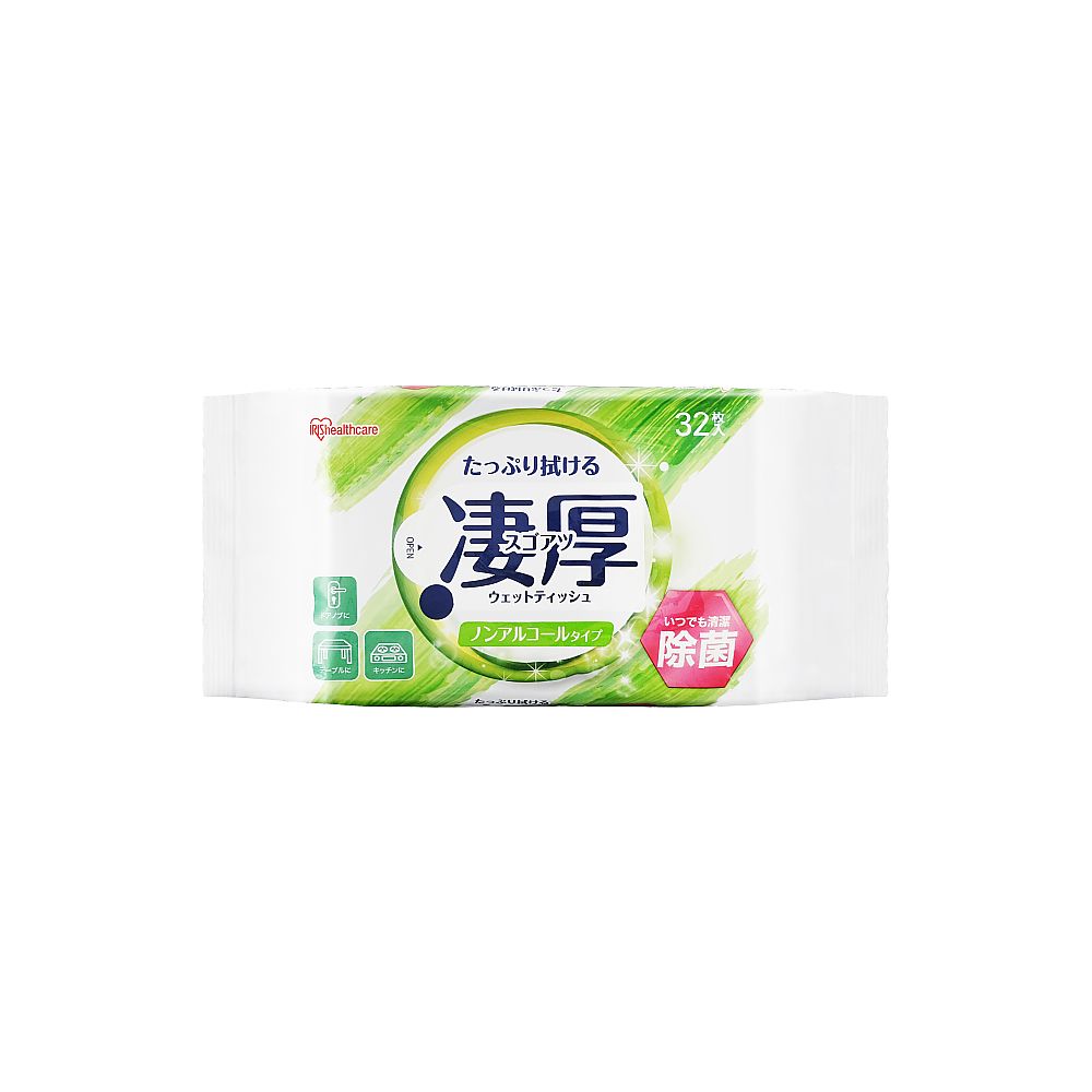 アズワン 凄厚ウェットティッシュノンアルコールタイプ 32枚 WTP-32N1P 1枚（ご注文単位1枚）【直送品】