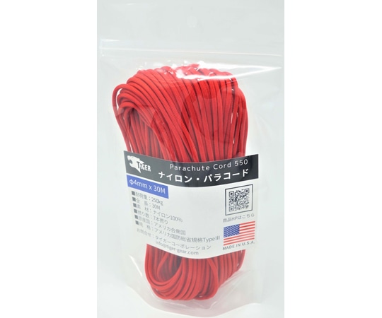 TIGER（タイガー） パラコード レッド 30m×4mm S-1101 1本（ご注文単位1本）【直送品】