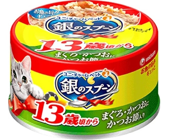 ユニ・チャーム 銀のスプーン 缶 13歳頃から まぐろ・かつおにかつお節入り 70g  1個（ご注文単位1個）【直送品】