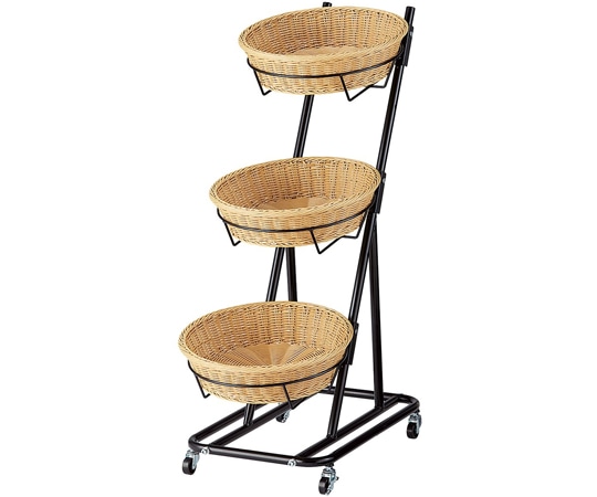 ストア・エキスプレス PP製バスケット付き3段スタンド 丸型 ナチュラル 61-798-89-1 1台（ご注文単位1台）【直送品】