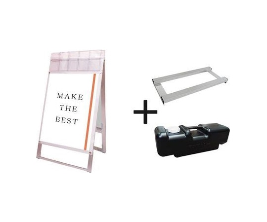常磐精工 ポスター用スタンド看板マグネジ パンフレットケース付 A1両面ホワイト(屋外用) ウエイトアーム・水タンクセット PSSKMNP-A1RW-G-3SET 1個（ご注文単位1個）【直送品】