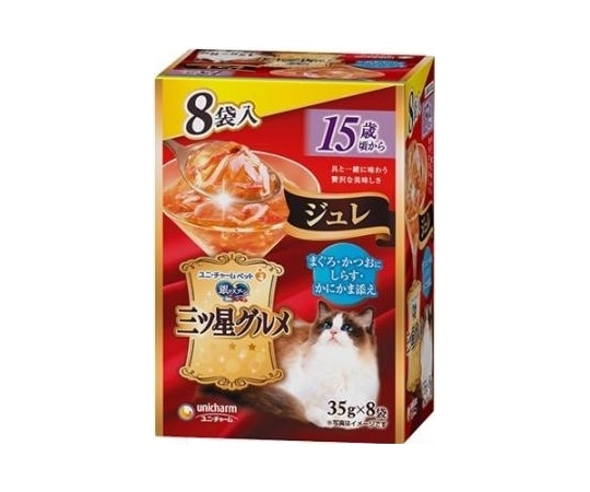 ユニ・チャーム 銀のスプーン 三ツ星グルメ パウチジュレ 15歳頃から まぐろ・かつおにしらす・かにかま添え 35g×8袋  1個（ご注文単位1個）【直送品】