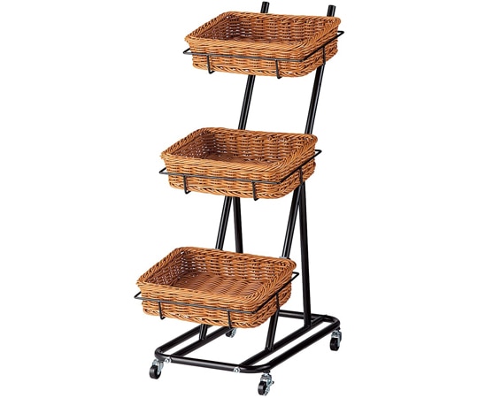 ストア・エキスプレス PP製バスケット付き3段スタンド 角型 ブラウン 61-798-90-2 1台（ご注文単位1台）【直送品】