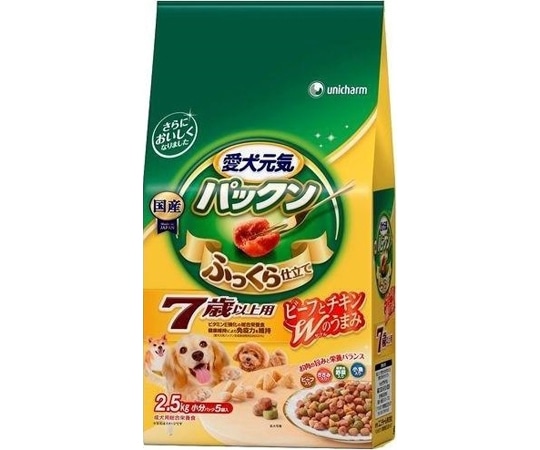 ユニ・チャーム 愛犬元気パックン 7歳以上用 ビーフ・ささみ・緑黄色野菜・小魚入り2.5kg  1個（ご注文単位1個）【直送品】
