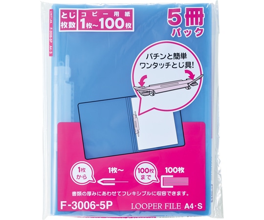 LIHITLAB ルーパーファイル A4 ブルー 1組(5冊入) F3006-5P-20 1組(ご注文単位1組)【直送品】