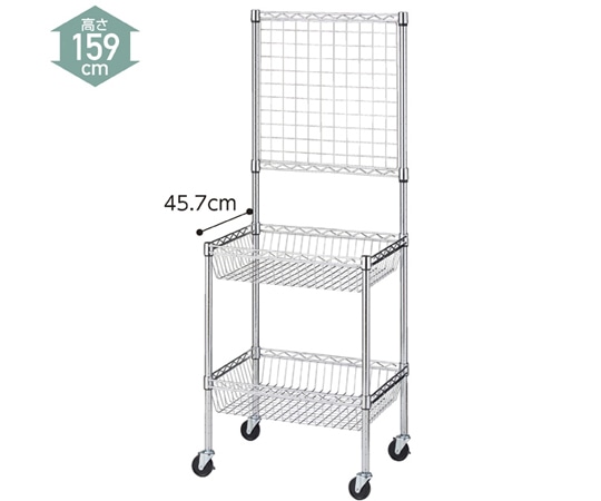 ストア・エキスプレス シェルフワゴン 2段展開 ネット付き W60cm×D45.7cm×H159cm 61-753-53-1 1台（ご注文単位1台）【直送品】