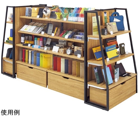 ストア・エキスプレス SF中央両面タイプ2連結+SF中央片面タイプ ラスティック柄パネル・木棚・収納トロッコ付きセット 61-760-72-1 1セット（ご注文単位1セット）【直送品】