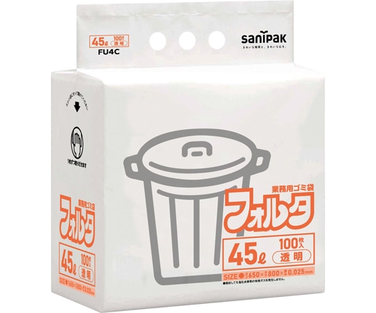 日本サニパック 業務用ポリ袋 環優フォルタ 45L 透明 薄口タイプタイプ 100枚×5パック入 FU4C 1ケース(ご注文単位1ケース)【直送品】