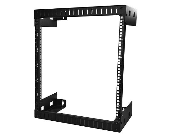 StarTech.com 19インチ ウォールマウント式ネットワーク機器収納ラック/12U/奥行305mm/耐荷重90kg/2ポストオープンフレーム/データ、AV、コンピュータ機器、パッチパネル用サーバールーム ラック/ケージナット、ネジ付属/ブラック RK12WALLO 1個(ご注文単位1個)【直送品】