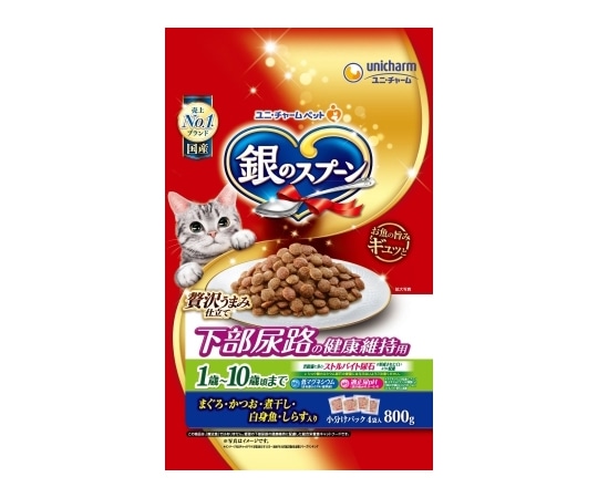 ユニ・チャーム 銀のスプーン 贅沢うまみ仕立て 下部尿路健康維持用 1~10歳 まぐろ/かつお/煮干し/白身魚/しらす入 800g  1個（ご注文単位1個）【直送品】