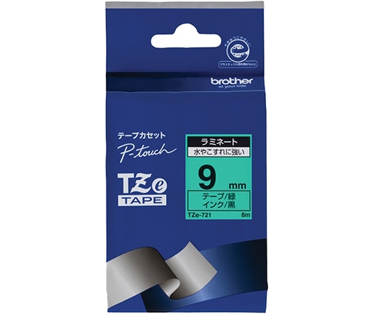 ブラザー ピータッチ ラミネートテープ 幅9mm(黒文字/緑) TZe-721 1箱(ご注文単位1箱)【直送品】