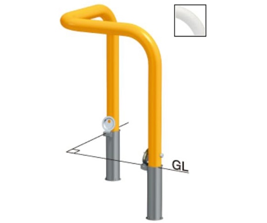 サンポール スチール製 アーチ型車止め 差込式カギ付 φ60.5(t2.8)×W600×W600×H650mm 黄 FAA-7SKR6-650(Y) 1台(ご注文単位1台)【直送品】