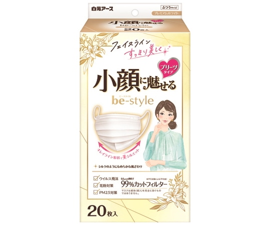 白元アース ビースタイル プリーツタイプ ふつうサイズ プレミアムホワイト 20枚×32箱入 58232-1 1ケース(ご注文単位1ケース)【直送品】