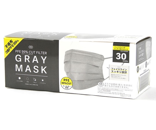 富士 不織布3層 GRAY MASK グレー 30枚入  1箱（ご注文単位1箱）【直送品】