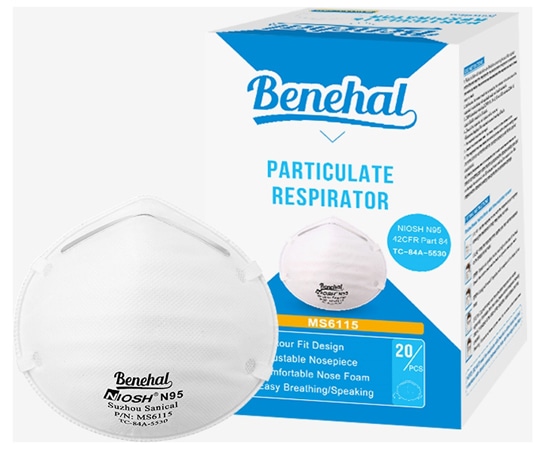 Benehal N95マスク 立体構造お面式 米国NIOSH承認 20枚入 JN002 1箱(ご注文単位1箱)【直送品】