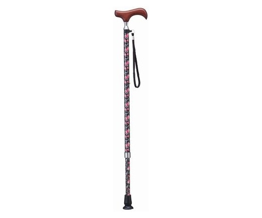 ケイ・ホスピア スリムネックお洒落ステッキ 伸縮式 ブラウン/花柄・ブラック E-254A 1本（ご注文単位1本）【直送品】