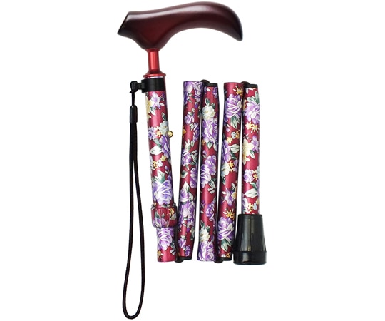 朝日産業（食品加工機器・ヘルスケア用品） 5段折りたたみ杖 てのひら ワイン・花柄 AS-T16WE 1個（ご注文単位1個）【直送品】