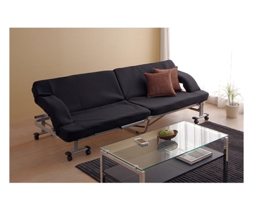 アイリスオーヤマ 折りたたみソファベッド ブラック/シルバー OTB-SFN 1個（ご注文単位1個）【直送品】