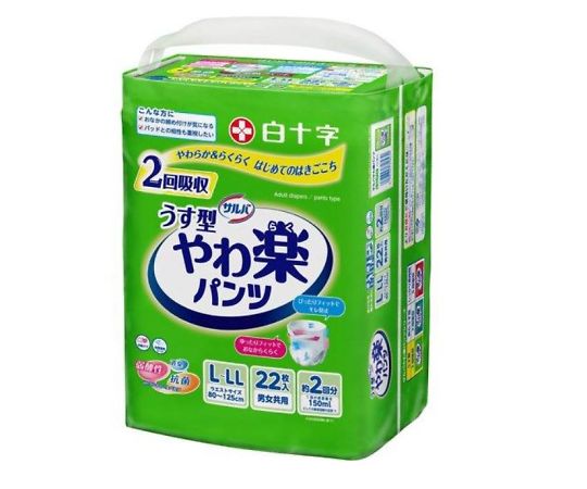 白十字 サルバ やわ楽パンツ うす型 男女共用 L-LLサイズ 2回吸収 22枚入 1個(ご注文単位1個)【直送品】