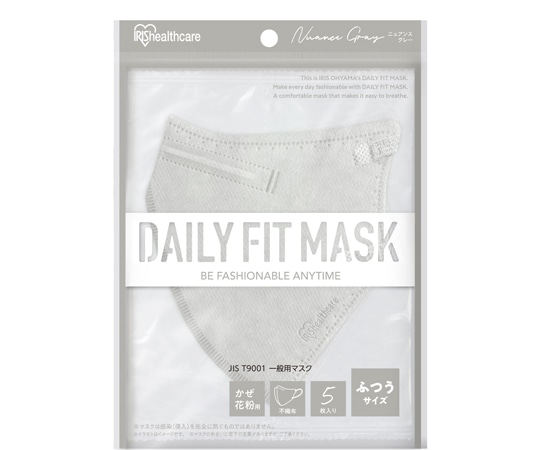 アイリスオーヤマ DAILY FIT MASK 立体 ふつう 5枚入 ニュアンスグレー RK-F5SXH 1個(ご注文単位1個)【直送品】