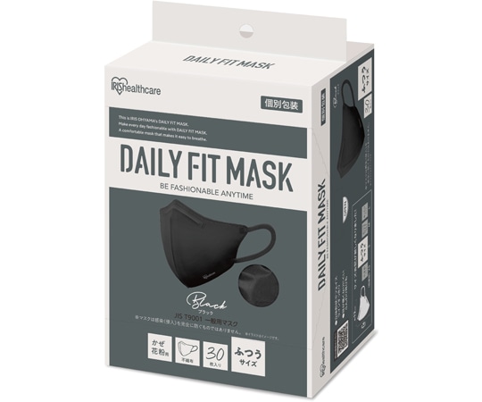 アイリスオーヤマ DAILY FIT MASK 立体 ふつう 30枚入 ブラック RK-F30SBK 1個(ご注文単位1個)【直送品】