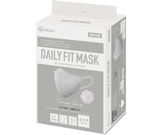 アイリスオーヤマ DAILY FIT MASK 立体 ふつう 30枚入 ニュアンスグレー RK-F30SXH 1個(ご注文単位1個)【直送品】