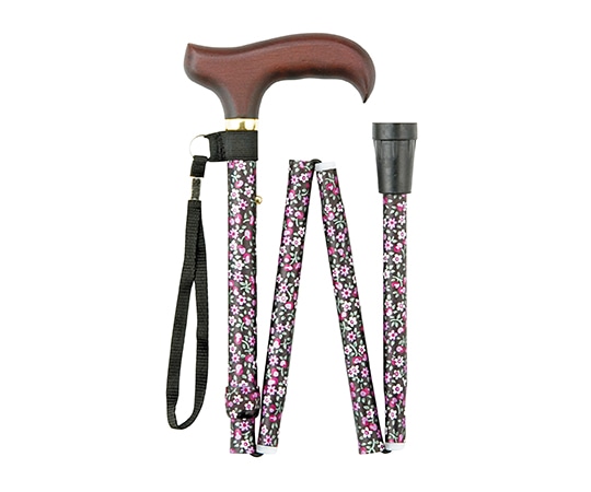 マキテック 折りたたみステッキ 細身 黒小花 FS-60BK 1本（ご注文単位1本）【直送品】