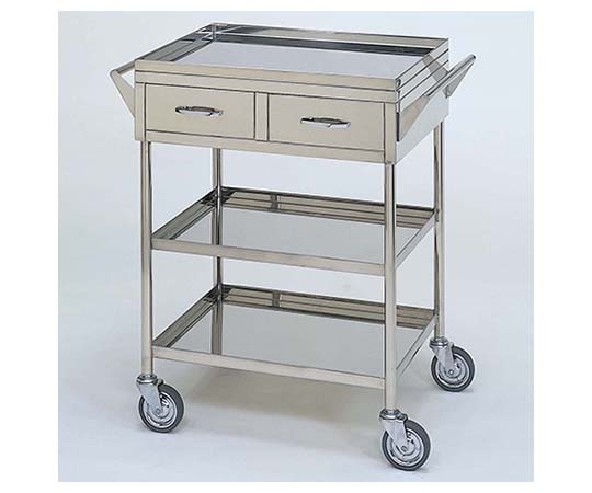 柏ステンレス工業 ステンレスワゴン 回診車L (立上) 引出2個付 3段 ステンレスワゴン(ヒキダシヅケ)MB-3VH-L 1個(ご注文単位1個)【直送品】