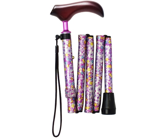 朝日産業（食品加工機器・ヘルスケア用品） 5段折りたたみ杖 てのひら ピンク・花柄 AS-T16PK 1個（ご注文単位1個）【直送品】