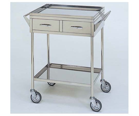 柏ステンレス工業 ステンレスワゴン 回診車L (立上) 引出2個付 2段 ステンレスワゴン(ヒキダシヅケ)MB-2VH-L 1個(ご注文単位1個)【直送品】