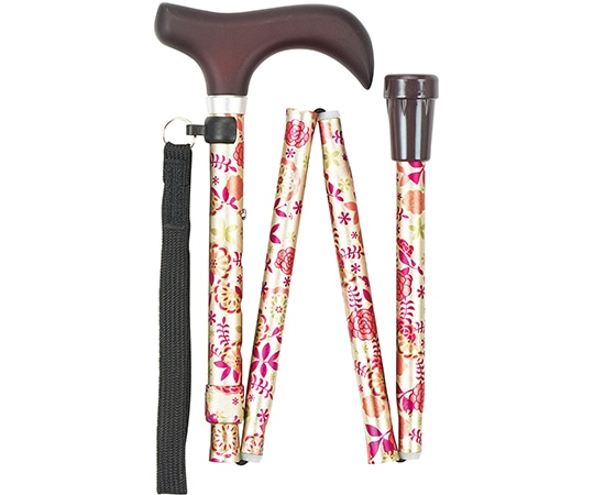 マキテック 充実ステッキ（折畳・カラー） 黄花柄 FS-10YF 1本（ご注文単位1本）【直送品】