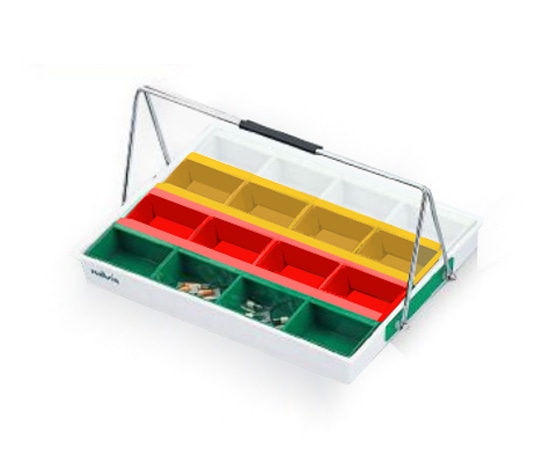ナビス（アズワン） 散薬用トレー 16人用 緑・白・赤・黄 （NSケースタイプ） NS-16RC（16人用） 1セット（ご注文単位1セット）【直送品】