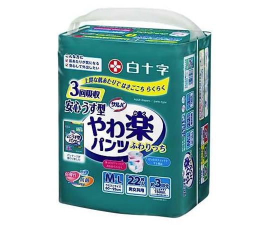白十字 サルバ やわ楽パンツ 安心うす型 3回吸収 M-Lサイズ 22枚×3個入 35488 1ケース（ご注文単位1ケース）【直送品】